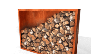 Egura Holzlager aus Cortenstahl mit Rückwand - Länge: 2000 - Breite: 385 - Höhe: 1500