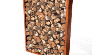 Egura Holzlager aus Cortenstahl – Länge: 1500 – Breite: 385 – Höhe: 2000