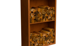 Egura Cortenstahl Holzlager - Unterteilung 2 Fächer und rückenwand- Länge: 1000 - Breite: 385 - Höhe: 1500