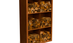 Egura Cortenstahl Holzlager - Unterteilung 6 Boxen mit rückwand- Länge: 1000 - Breite: 385 - Höhe: 1500