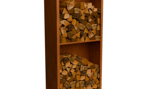 Egura Cortenstahl Holzlager - Unterteilung 2 Boxen mit rückwand - Länge: 1000 - Breite: 385 - Höhe: 2000