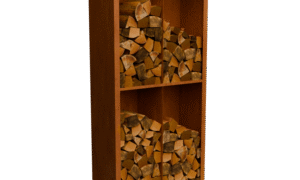 Egura Cortenstahl Holzlager - Unterteilung 4 Fächer mit rückwand- Länge: 1000 - Breite: 385 - Höhe: 2000