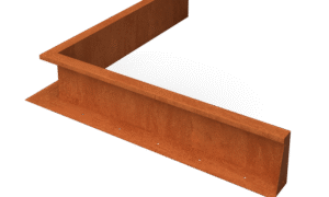 Eckstück Stützmauern aus Cortenstahl. 1000x100x200mm (LxBxH). Material: 2mm Cortenstahl.
